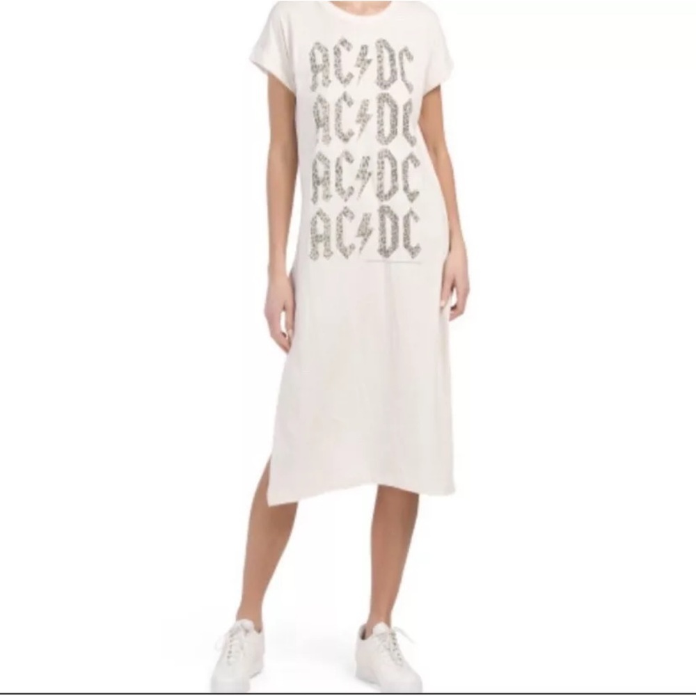 NEW Chaser Ecru AC/DC Graphic Tunic Dress